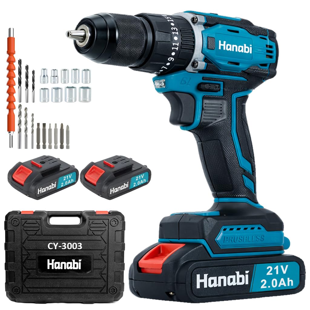 Hanabi Furadeira e Parafusadeira Brushless 21V 2 Bateria 45N.m